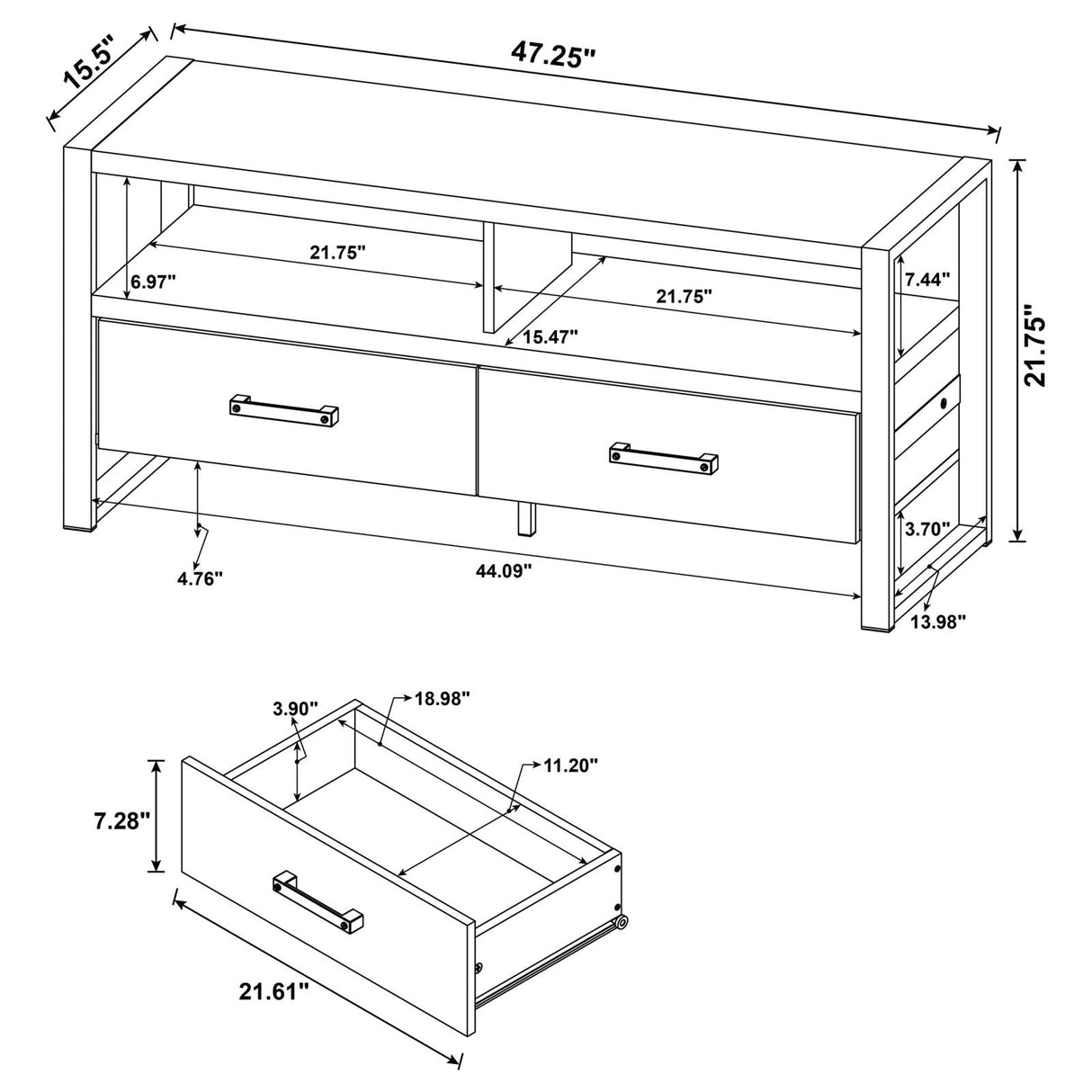 James 2-drawer Composite Wood 48" TV Stand Dark Pine - 704281 - Luna Furniture