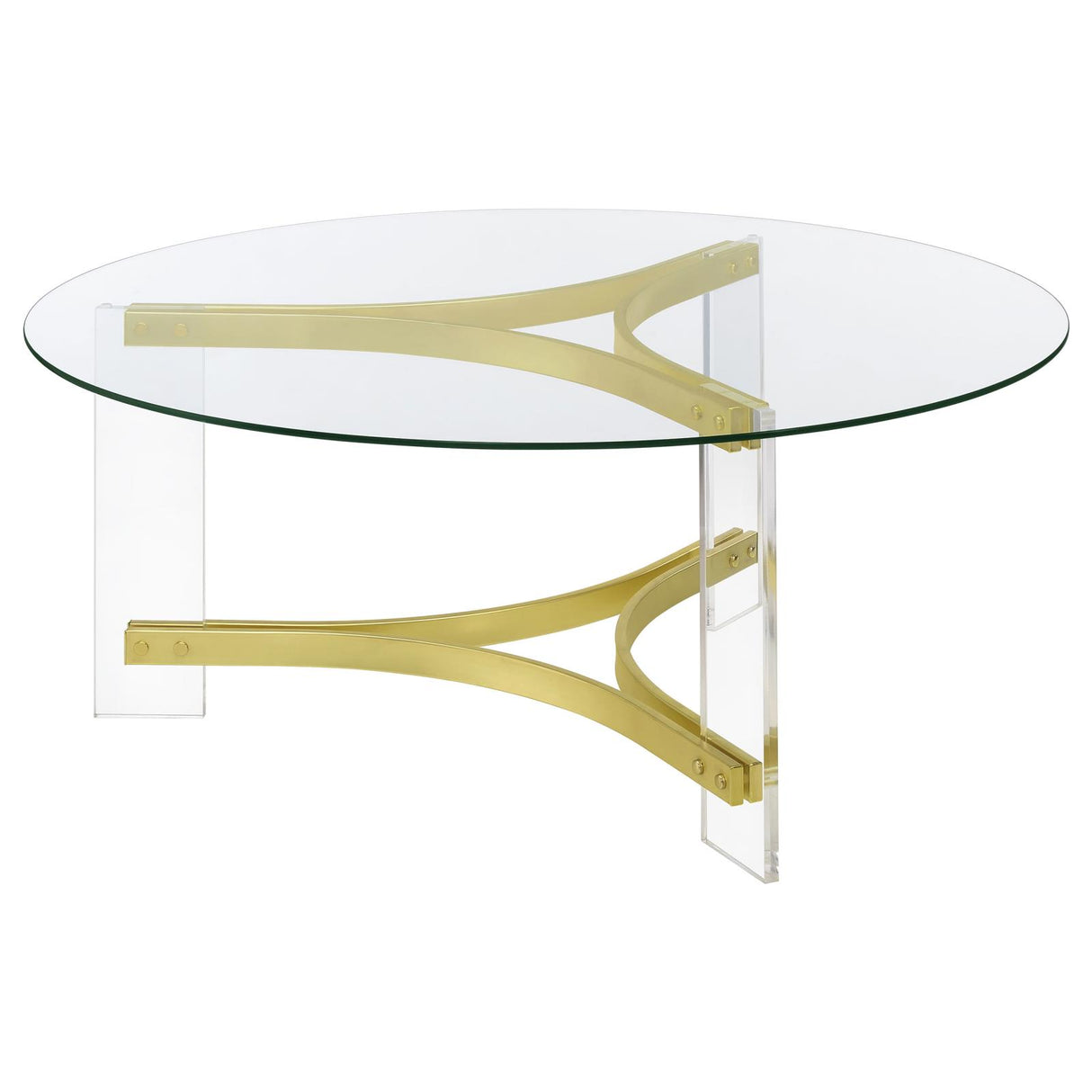 Janessa Round Glass Top Coffee Table With Acrylic Legs Clear and Matte Brass - 710068 - Luna Furniture
