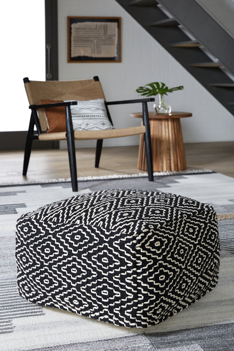 Jasett Black/Ivory Pouf - A1001058 - Luna Furniture