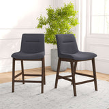 Jayden Mid-Century Modern 24" Upholstered Stool (Set of 2) Black Vegan Leather - AFC00007 - Luna Furniture