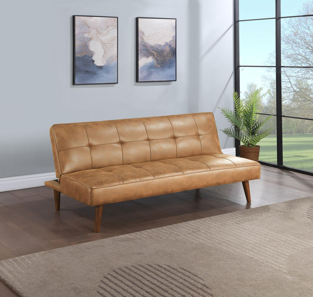 Jenson Saddle Brown Multipurpose Upholstered Tufted Convertible Sofa Bed from Coaster - Luna Furniture