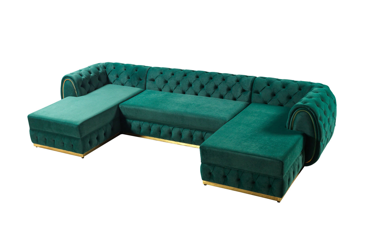 Jessie Green Velvet  Double Chaise Sectional - JESSIE SEC- GREEN - Luna Furniture