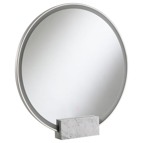 Jocelyn Round Table Top LED Vanity Mirror White Marble Base Chrome Frame - 960960 - Luna Furniture