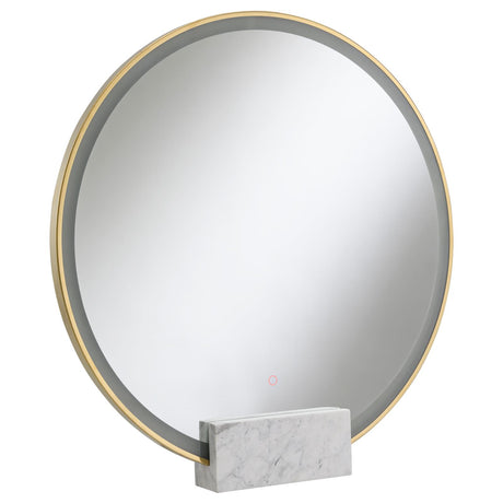 Jocelyn Round Table Top LED Vanity Mirror White Marble Base Gold Frame - 960961 - Luna Furniture
