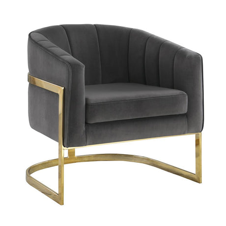 Joey Dark Gray and Gold Tufted Barrel Accent Chair from Coaster - Luna Furniture