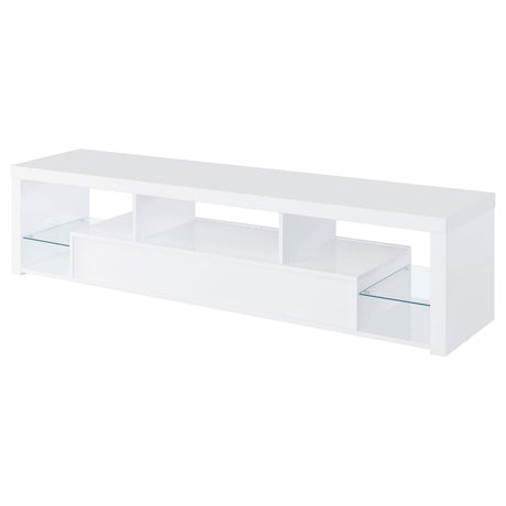 Jude White High Gloss 2-Drawer 71" TV Stand with Shelving from Coaster - Luna Furniture