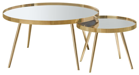 Kaelyn Mirror and Gold 2-Piece Mirror Top Nesting Coffee Table from Coaster - Luna Furniture