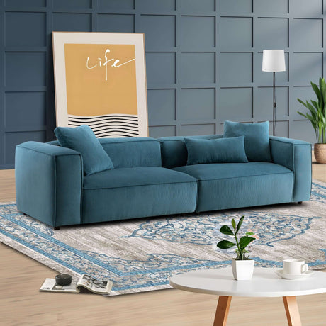 Kalen Mid-Century Modern 110" 4-Seater Blue Corduroy Sofa - AFC01987 - Luna Furniture