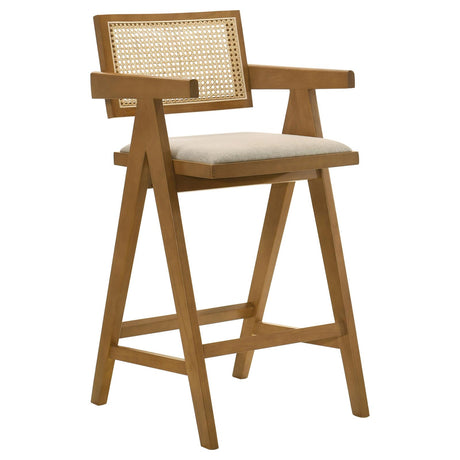 Kane Solid Wood Bar Stool with Woven Rattan Back and Upholstered Seat Light Walnut (Set of 2) - 182677 - Luna Furniture