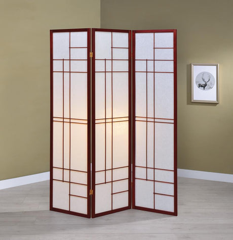 Katerina White and Cherry 3-Panel Folding Floor Screen from Coaster - Luna Furniture