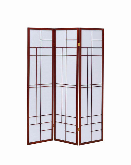 Katerina White and Cherry 3-Panel Folding Floor Screen from Coaster - Luna Furniture