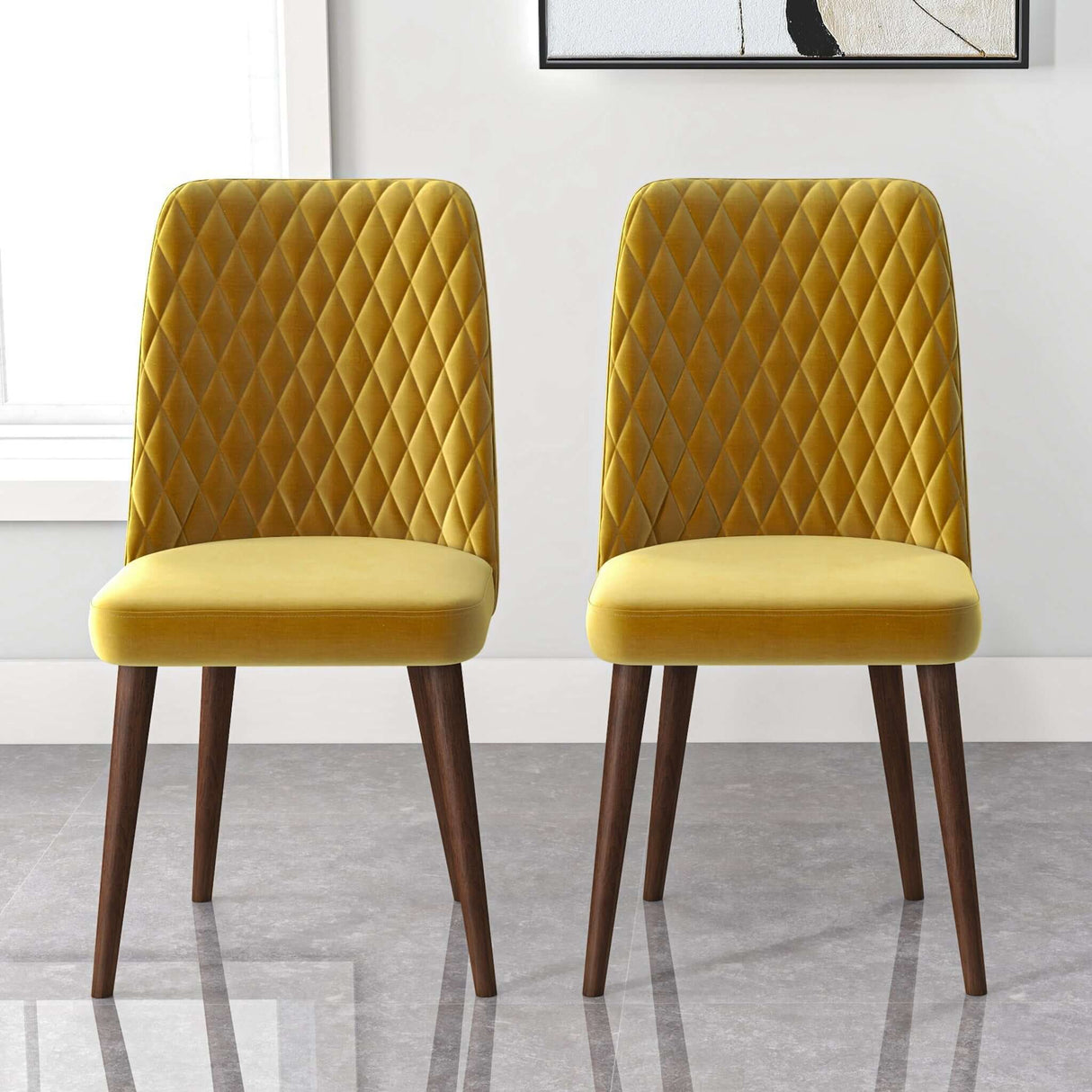 Katie Mid-Century Modern Velvet Dining Chair (Set of 2) Dark Yellow from Ashcroft Furniture - Luna Furniture