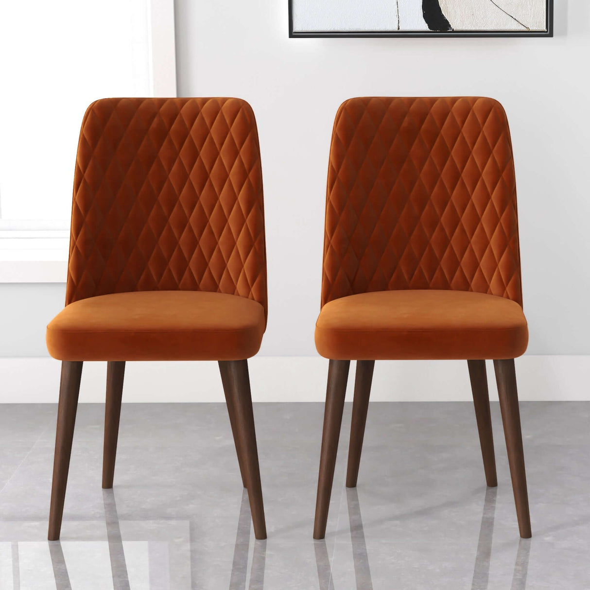Katie Mid-Century Modern Velvet Dining Chair (Set of 2) Dark Yellow from Ashcroft Furniture - Luna Furniture