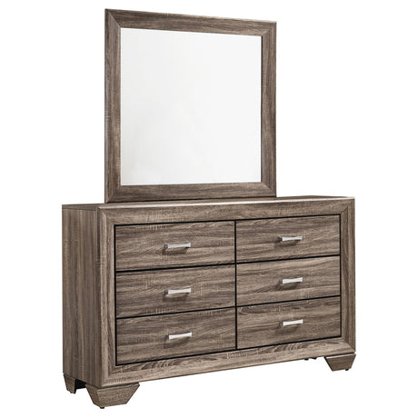 Kauffman 6-drawer Dresser with Mirror Washed Taupe - 204193M - Luna Furniture