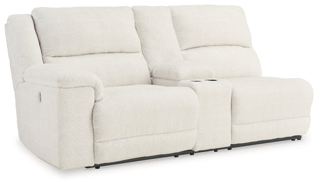 Keensburg Linen Left-Arm Facing Power Reclining Loveseat with Console from Ashley - Luna Furniture