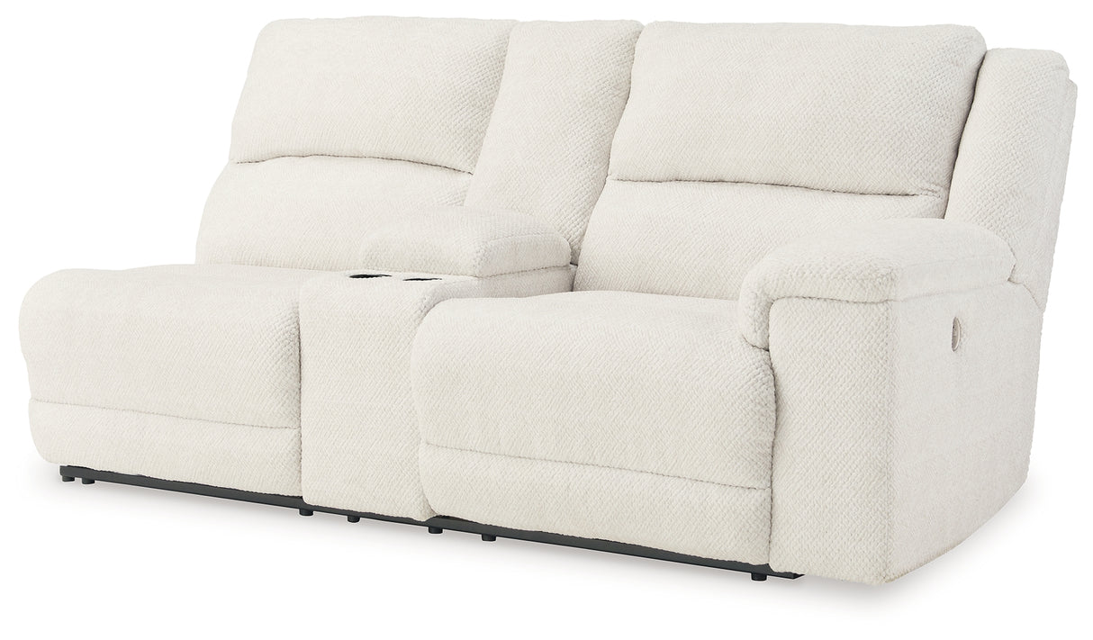Keensburg Linen Right-Arm Facing Power Reclining Loveseat with Console from Ashley - Luna Furniture