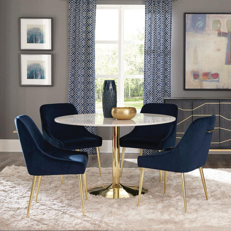 Kella 5-piece Round Marble Top Dining Set Blue and Gold - 192061-S5 - Luna Furniture