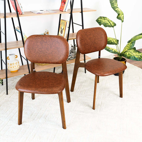Kelsey Mid-Century Modern Brown Leather Dining Chair (Set of 2) from Midinmod - Luna Furniture