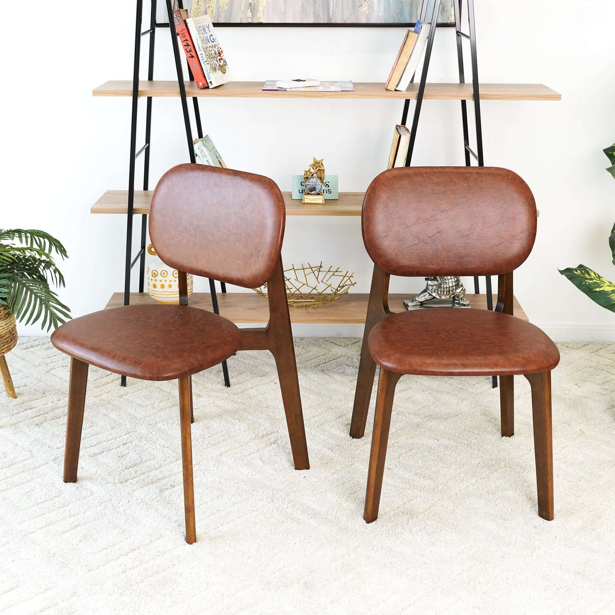 Kelsey Mid-Century Modern Brown Leather Dining Chair (Set of 2) from Midinmod - Luna Furniture