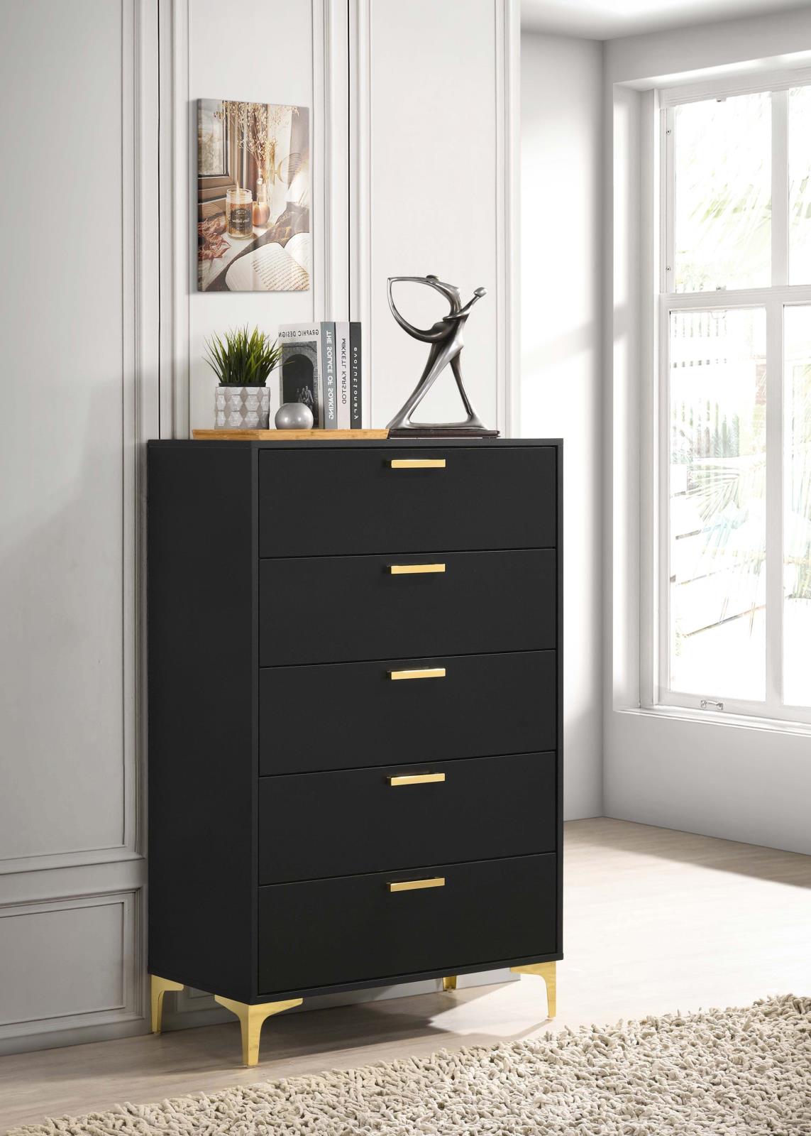 Kendall 5-Drawer Chest Black and Gold - Luna Furniture