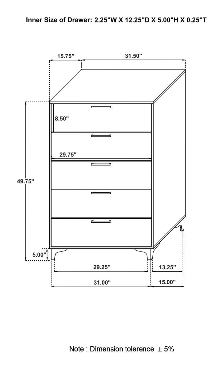 Kendall 5-drawer Chest White - 224405 - Luna Furniture