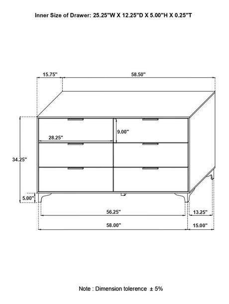 Kendall White 6-Drawer Dresser from Coaster - Luna Furniture