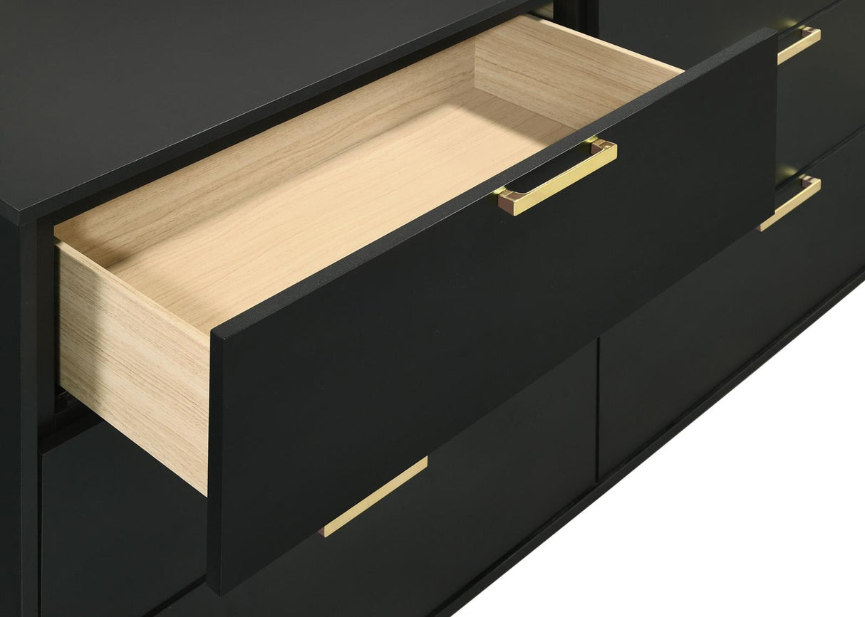 Kendall 6-drawer Dresser with Mirror Black and Gold - 224453M - Luna Furniture