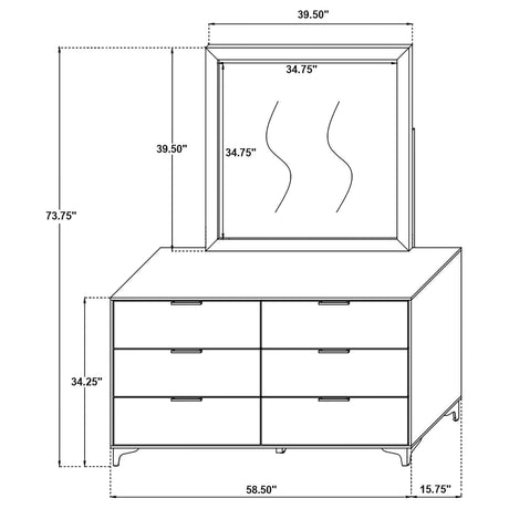 Kendall Black and Gold 6-Drawer Dresser with Mirror from Coaster - Luna Furniture