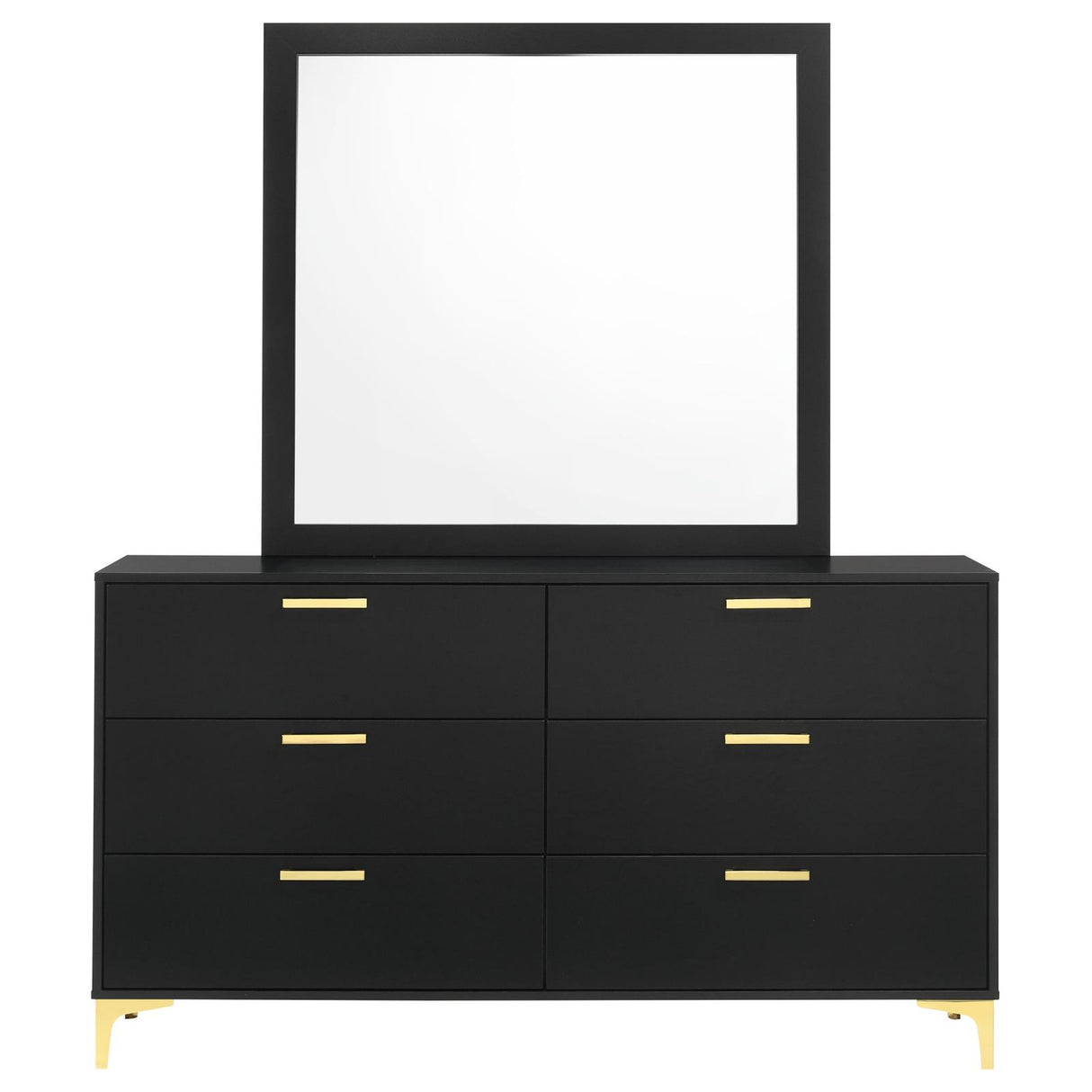 Kendall 6-drawer Dresser with Mirror Black and Gold - 224453M - Luna Furniture