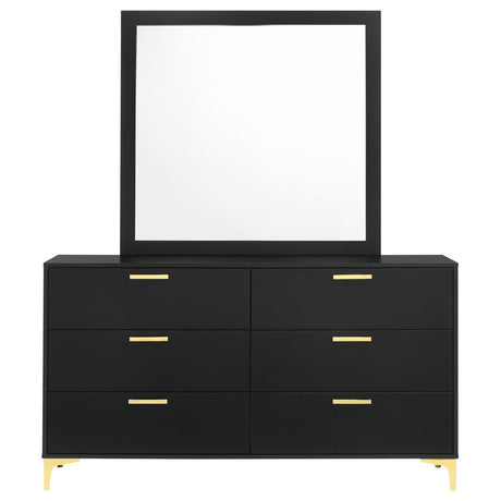 Kendall Black and Gold 6-Drawer Dresser with Mirror from Coaster - Luna Furniture
