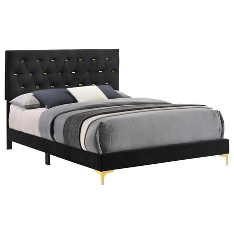 Kendall Tufted Panel California King Bed Black and Gold - 224451KW - Luna Furniture