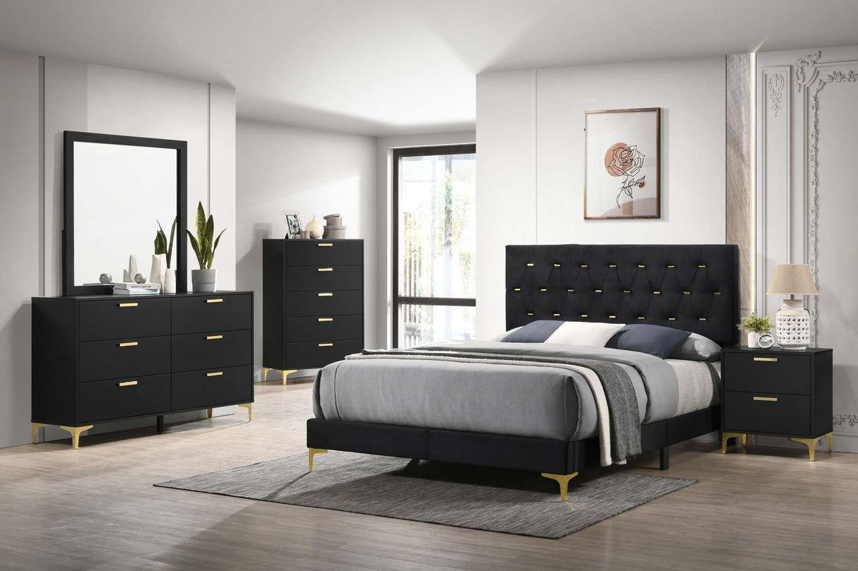 Kendall Tufted Panel Queen Bed Black and Gold - 224451Q - Luna Furniture