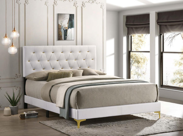 Kendall Tufted Upholstered Panel Queen Bed White - 224401Q - Luna Furniture