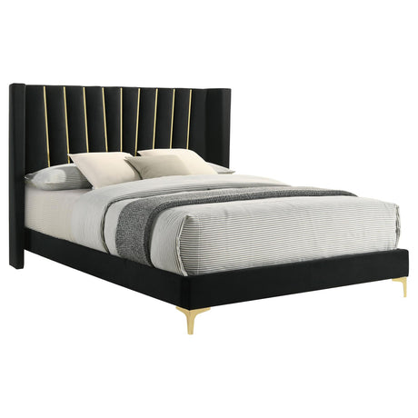 Kendall Upholstered Tufted Eastern King Panel Bed Black - 301161KE - Luna Furniture