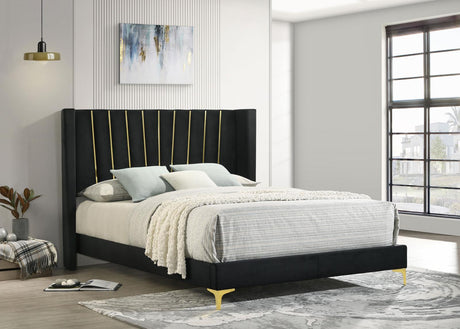 Kendall Upholstered Tufted Queen Panel Bed Black - 301161Q - Luna Furniture