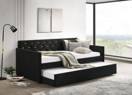 Kendall Upholstered Tufted Twin Daybed with Trundle Black - 300826 - Luna Furniture