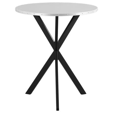 Kenzo Silver and Sandy Black Round Metal Top Bar Table from Coaster - Luna Furniture