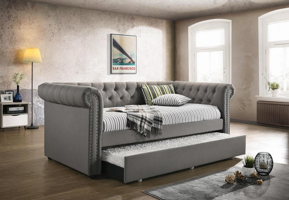 Kepner Tufted Upholstered Daybed Grey with Trundle - 300549 - Luna Furniture