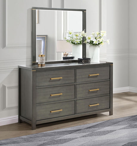 Kieran 6-drawer Bedroom Dresser with Mirror Grey - 224743M - Luna Furniture