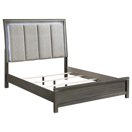 Kieran California King Panel Bed with Upholstered LED Headboard Grey - 224741KW - Luna Furniture