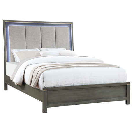Kieran Eastern King Panel Bed with Upholstered LED Headboard Grey - 224741KE - Luna Furniture