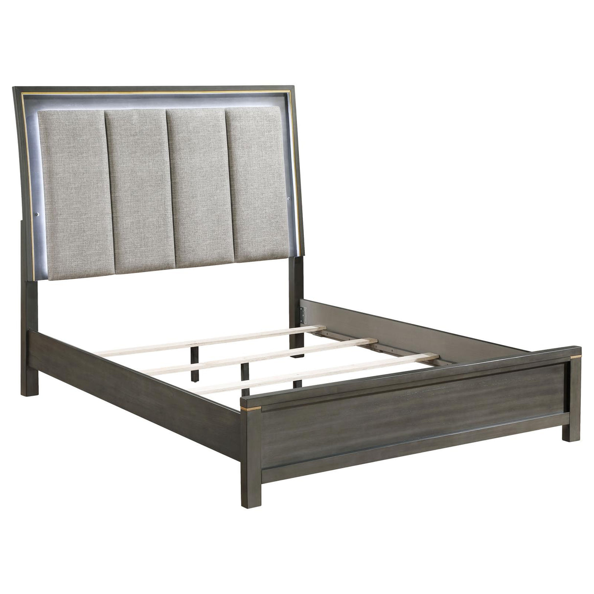 Kieran Queen Panel Bed with Upholstered LED Headboard Grey - 224741Q - Luna Furniture