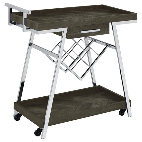 Kinney 2-tier Bar Cart with Storage Drawer Rustic Grey and Chrome - 181025 - Luna Furniture
