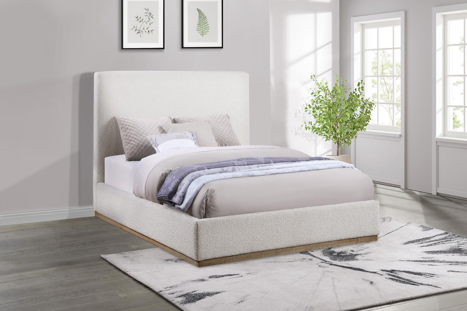 Knox Upholstered Eastern King Platform Bed Cream - Luna Furniture