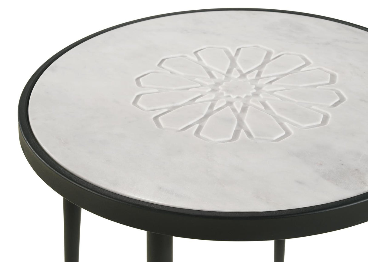 Kofi Round Marble Top Side Table White and Black - 930166 - Luna Furniture