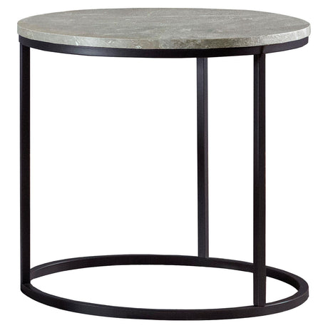 Lainey Gray and Gunmetal Faux Marble Round Top End Table from Coaster - Luna Furniture