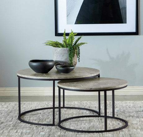 Lainey Gray and Gunmetal Round 2-Piece Nesting Coffee Table from Coaster - Luna Furniture
