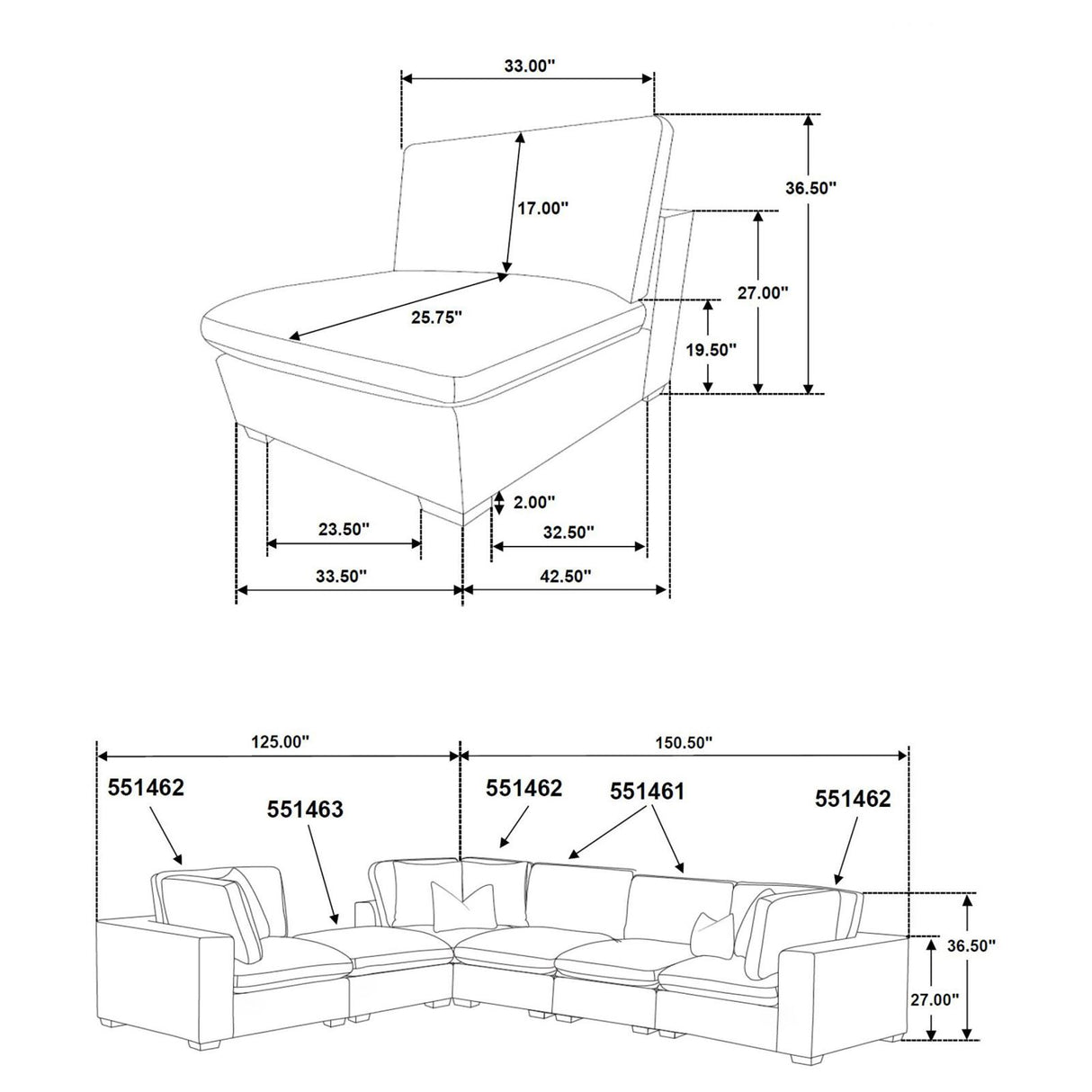 Lakeview 6-piece Upholstered Modular Sectional Sofa Dark Chocolate - 551464-SET - Luna Furniture