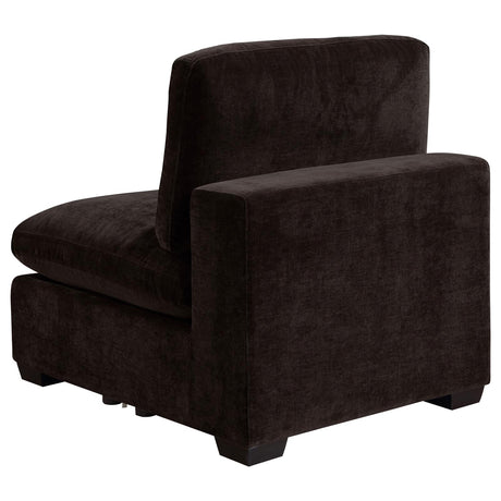 Lakeview Upholstered Armless Chair Dark Chocolate from Coaster - Luna Furniture