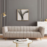 LaMattina Gray Genuine Leather Channel Tufted Sofa from Ashcroft Furniture - Luna Furniture